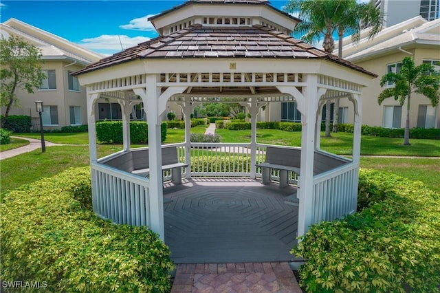 view of community featuring a gazebo and a yard