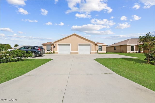 ranch-style house with a front lawn and a garage