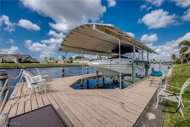 view of dock with a water view