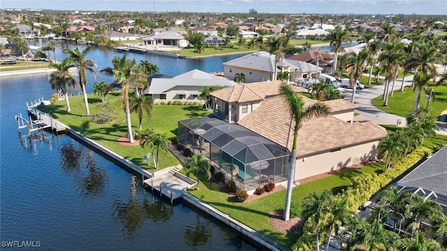 aerial view with a water view