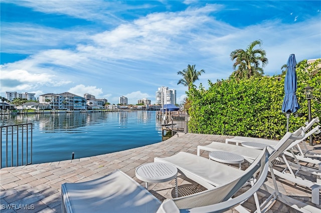 dock area featuring a water view