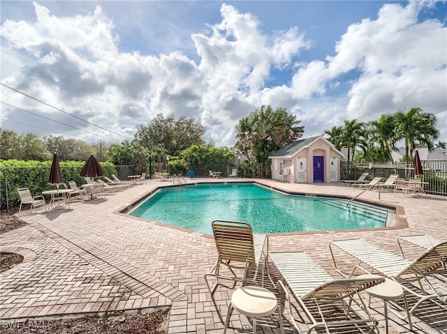 view of pool featuring a patio