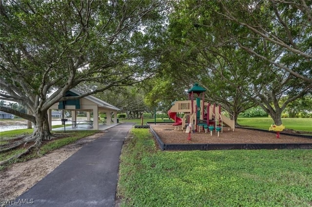 view of playground featuring a yard