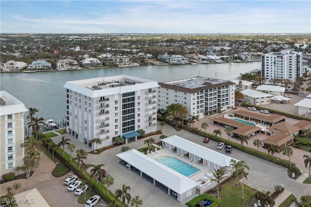 aerial view featuring a water view