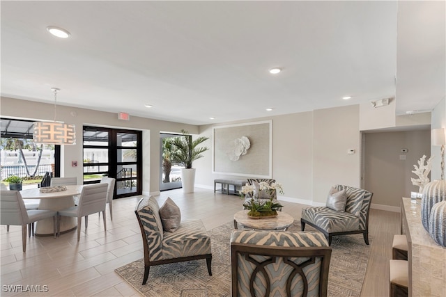 living room with light hardwood / wood-style floors