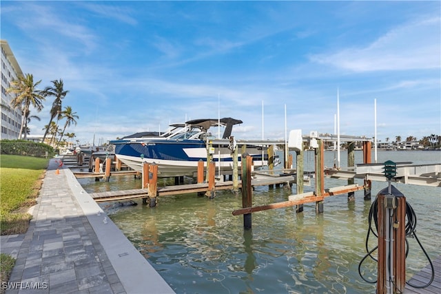 view of dock featuring a water view