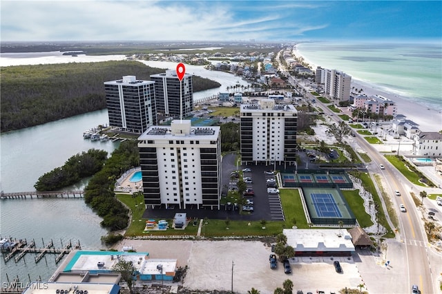 drone / aerial view with a water view and a view of city