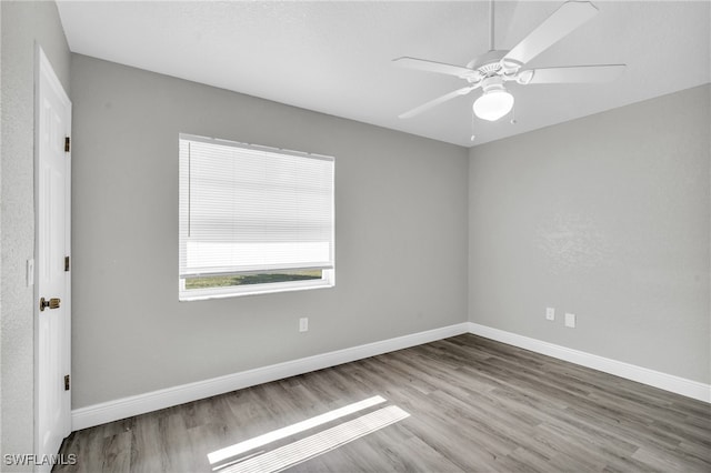 empty room featuring ceiling fan and light wood-type flooring