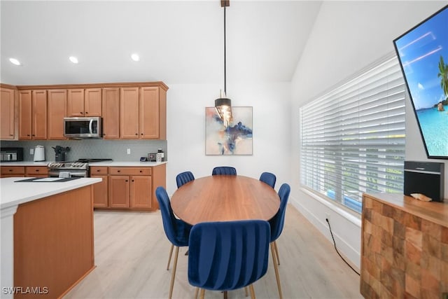 2532 Blackburn Cir, Cape Coral, FL 33991 - kitchen with appliances with stainless steel finishes, light countertops, light wood-type flooring, decorative backsplash, and recessed lighting