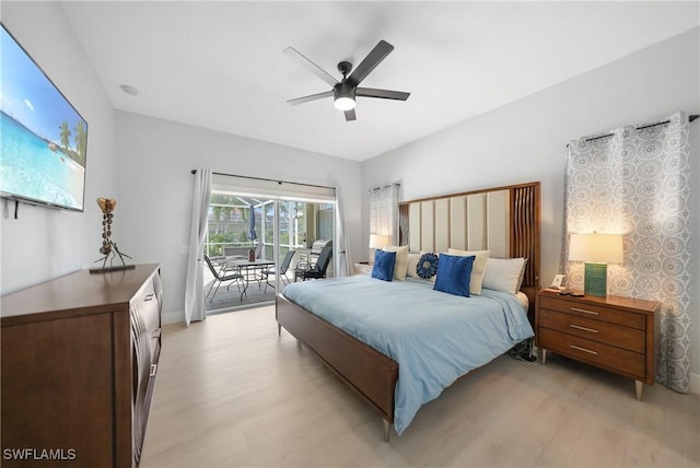 2532 Blackburn Cir, Cape Coral, FL 33991 - bedroom with access to outside, light wood finished floors, ceiling fan, and baseboards