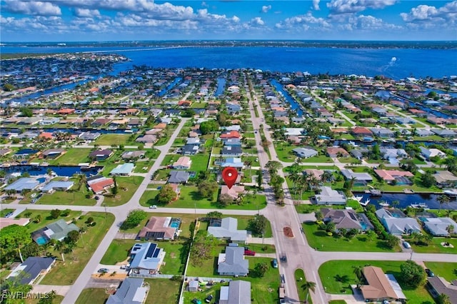 aerial view with a water view