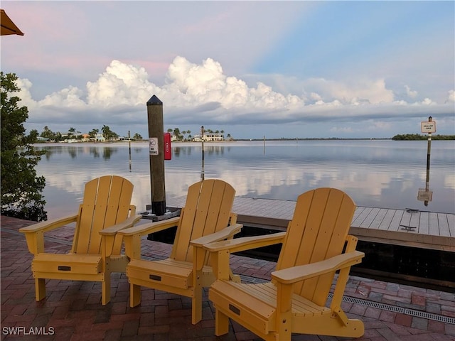 view of dock with a water view