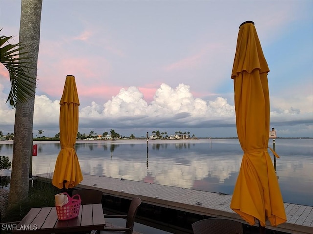 view of dock featuring a water view