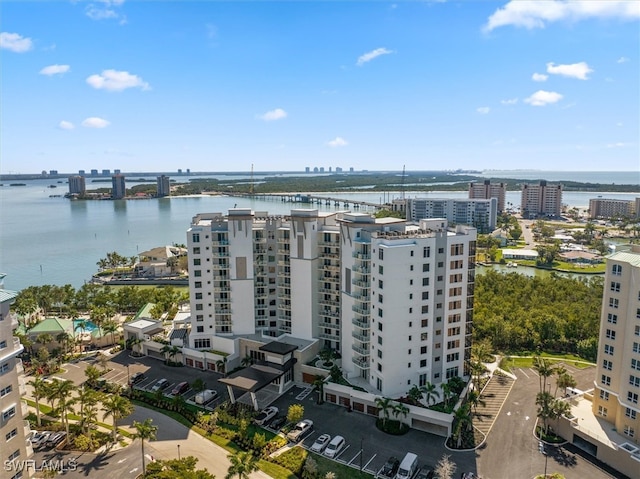 drone / aerial view featuring a water view