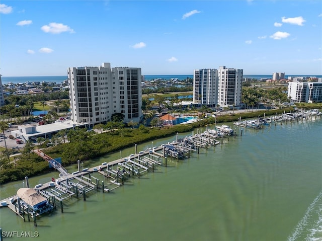 aerial view with a water view