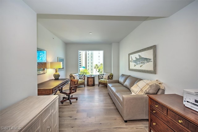 home office featuring light hardwood / wood-style flooring