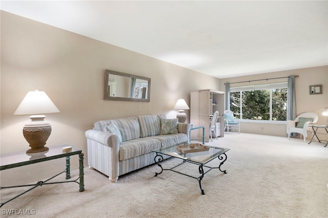 living room with light colored carpet