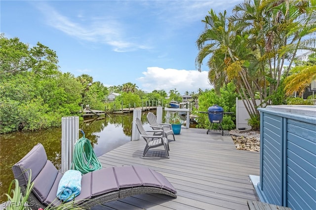 dock area with a water view