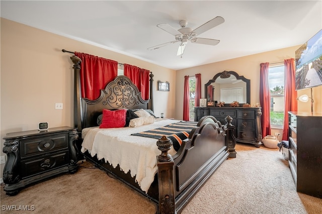 bedroom featuring ceiling fan and carpet floors