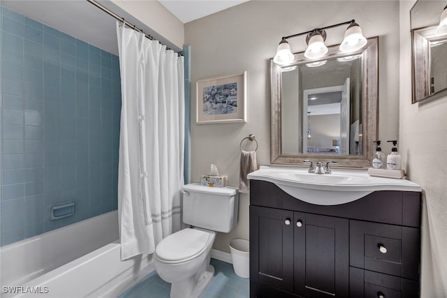 full bathroom with vanity, tile patterned flooring, toilet, and shower / bath combination with curtain