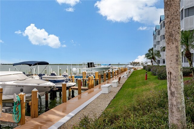 view of dock with a water view