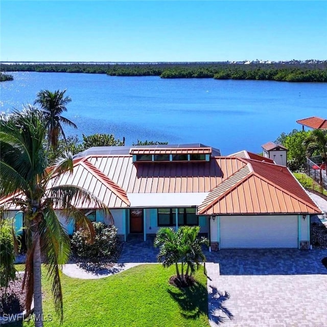 exterior space featuring a water view