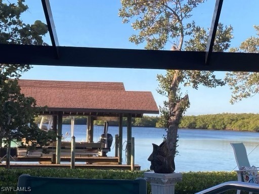 property view of water featuring a dock