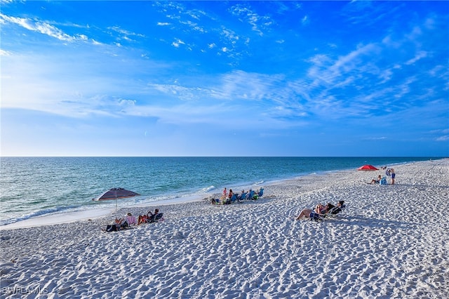 view of water feature featuring a beach view