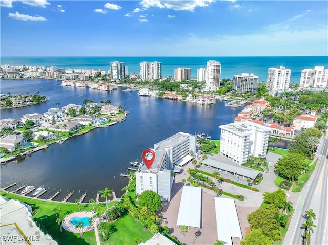 bird's eye view featuring a water view