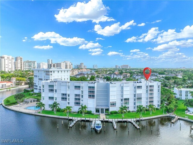 aerial view with a water view