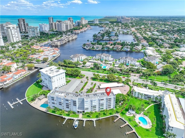 aerial view with a water view