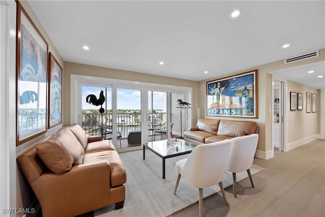 living room with light wood-type flooring