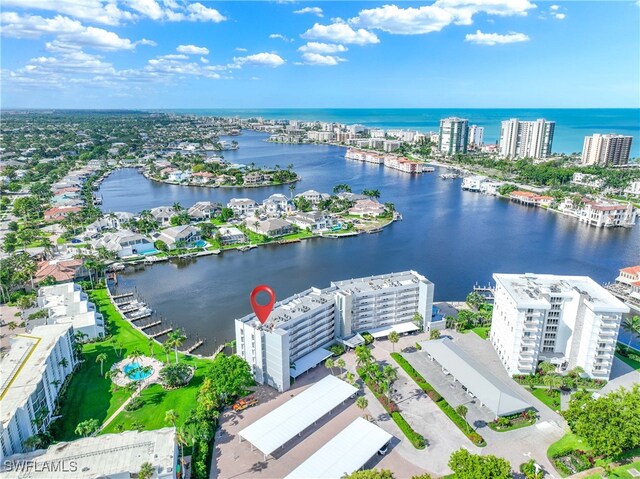 aerial view with a water view