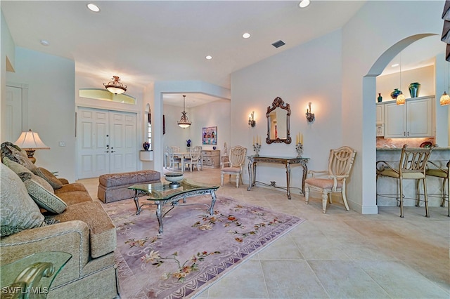 view of tiled living room