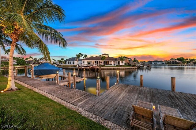 1627 Barbados Ct, Marco Island, FL 34145 - dock with a water view, boat lift, and a residential view
