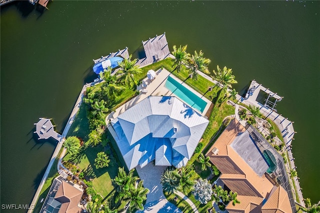 aerial view with a water view