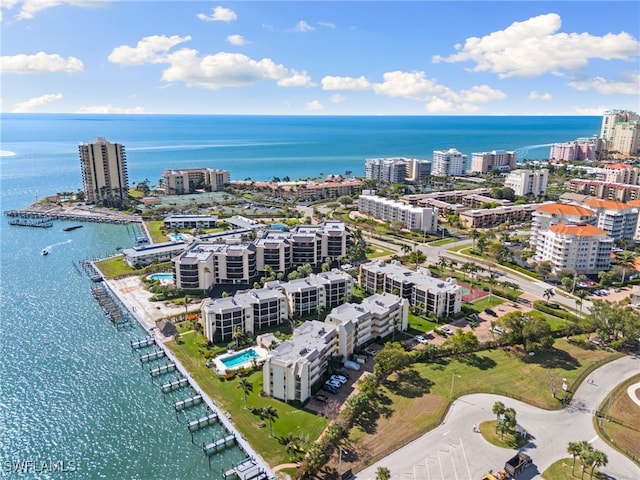 drone / aerial view featuring a water view