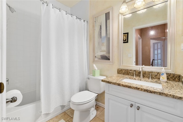 full bathroom with tile patterned floors, vanity, shower / bath combination with curtain, and toilet