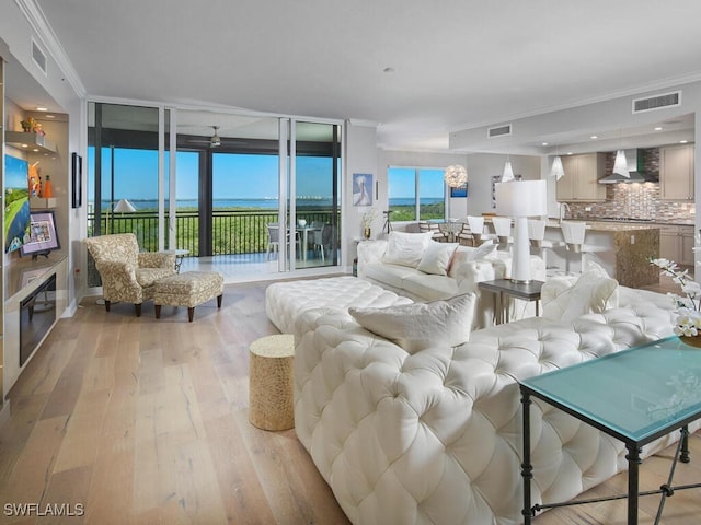 4800 Pelican Colony Blvd Unit 803, Bonita Springs, FL 34134 - living area featuring ornamental molding and light wood-type flooring