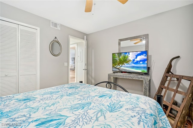 bedroom with a closet and ceiling fan