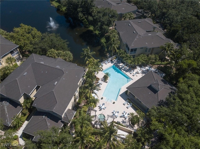 aerial view with a water view