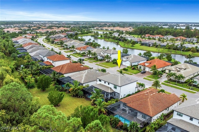 bird's eye view featuring a water view