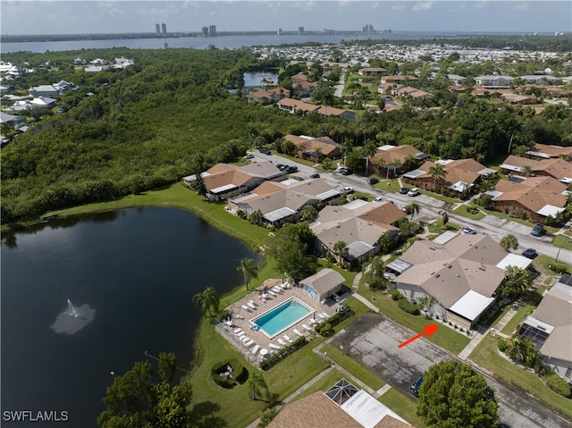 aerial view featuring a water view