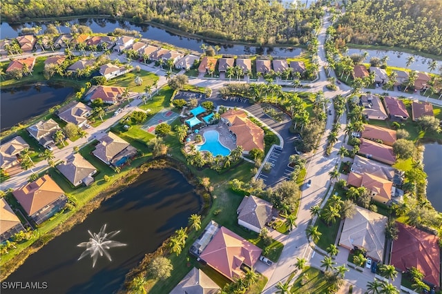 drone / aerial view featuring a water view