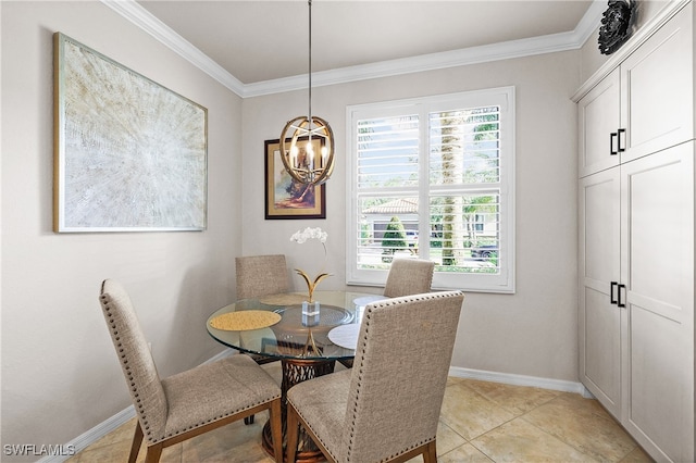 dining room with crown molding, plenty of natural light, and light tile patterned floors