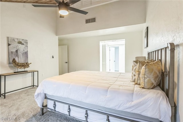 16448 Timberlakes Dr Unit 202, Fort Myers, FL 33908 - bedroom with carpet floors, a towering ceiling, and a ceiling fan