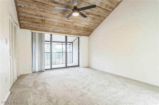 16448 Timberlakes Dr Unit 202, Fort Myers, FL 33908 - carpeted spare room with wooden ceiling, a ceiling fan, baseboards, a wall of windows, and lofted ceiling