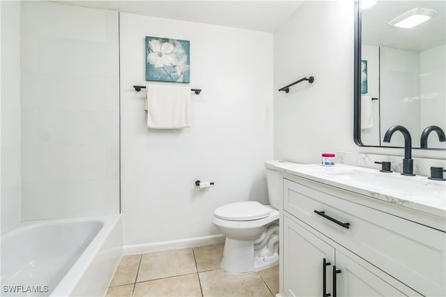 full bathroom with vanity, tile patterned floors, toilet, and shower / bathtub combination