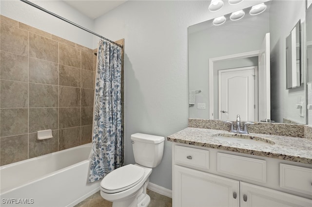 full bathroom featuring toilet, vanity, and shower / bath combo with shower curtain