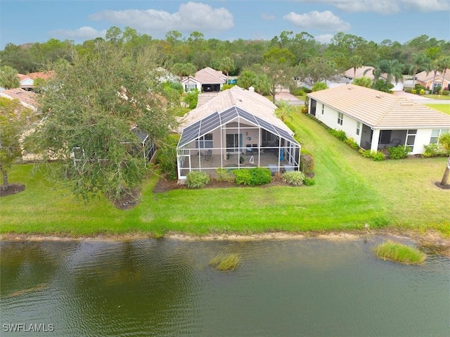 aerial perspective of suburban area with a nearby body of water